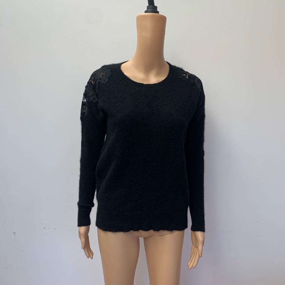C by Bloomingdale's black 100% cashmere lace shoulder pullover sweater XS